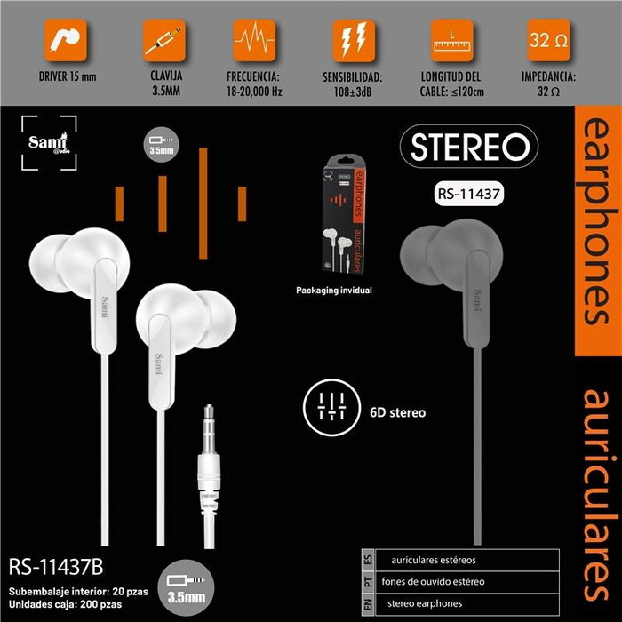 SAMI Auricular sami silicona blanco ergonómico jack 3.5mm