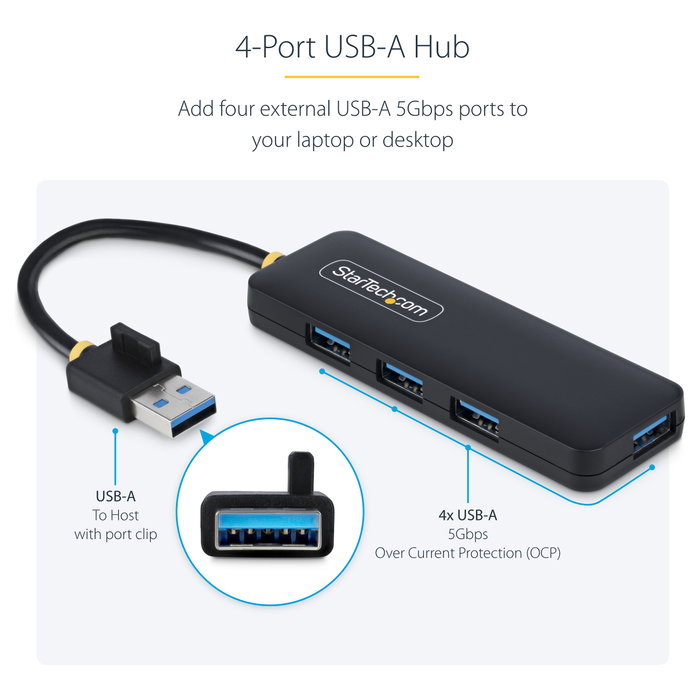 StarTech.com Hub USB-A de 4 Puertos H5A4A-USB-HUB 5Gbps Negro
