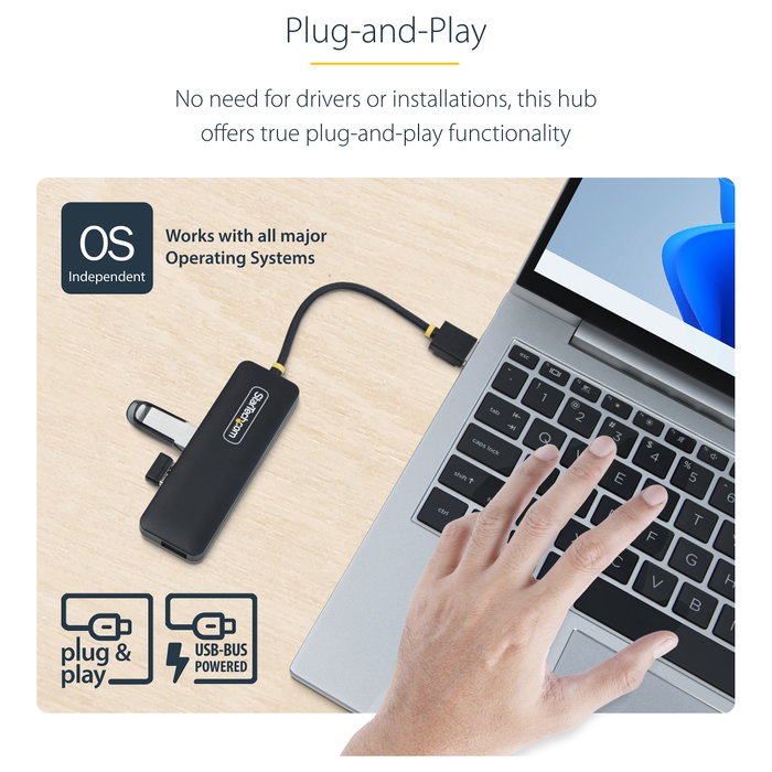 StarTech.com Hub USB-A de 4 Puertos H5A4A-USB-HUB 5Gbps Negro