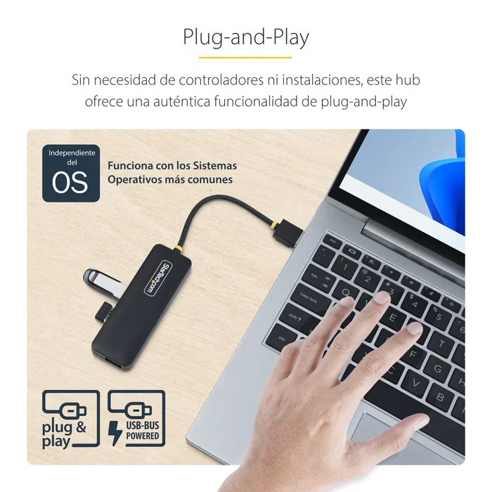 StarTech.com H5A4A-USB-HUB - Hub USB 3.0 de 4 Puertos Type-A, Compacto, Alimentado por Bus (5Gbps), Plug and Play, Negro