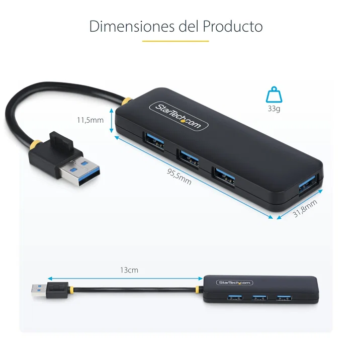 StarTech.com H5A4A-USB-HUB - Hub USB 3.0 de 4 Puertos Type-A, Compacto, Alimentado por Bus (5Gbps), Plug and Play, Negro