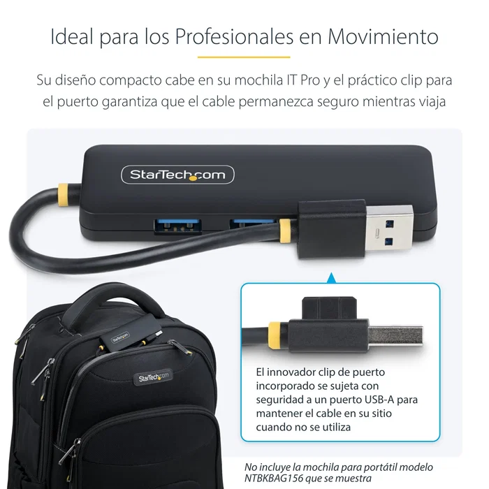 StarTech.com H5A4A-USB-HUB - Hub USB 3.0 de 4 Puertos Type-A, Compacto, Alimentado por Bus (5Gbps), Plug and Play, Negro