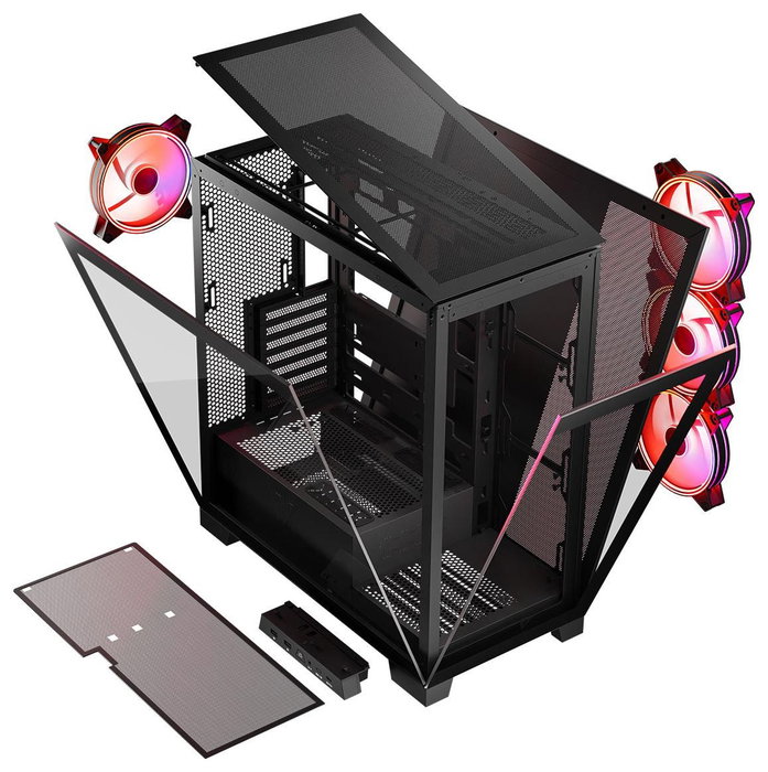 Modecom Volcano Space Apex ARGB Caja Midi Tower Negra para Gaming ATX/ITX con Ventiladores ARGB 140mm