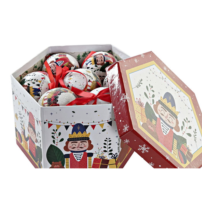 DKD Home Decor Set de 14 Bolas de Decoración Cascanueces y Oso Blanco y Rojo