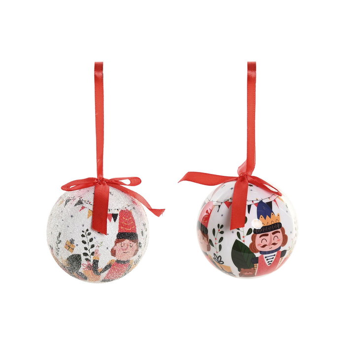 DKD Home Decor Set de 14 Bolas de Decoración Cascanueces y Oso Blanco y Rojo