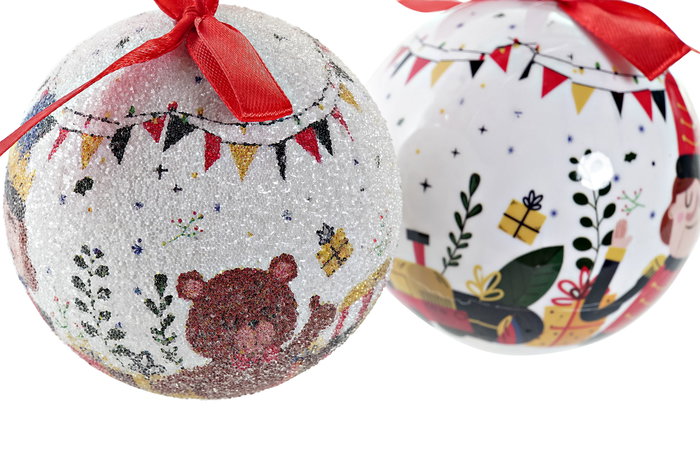 DKD Home Decor Set de 14 Bolas de Decoración Cascanueces y Oso Blanco y Rojo