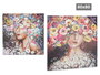 Giftdecor Lienzo Pintado Mujer Corona Flores 80 x 80 cm Surtidos (Set de 2)