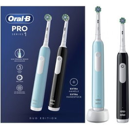 Oral-B Cepillo Dental Eléctrico Pro 1 Duo Edition Pack Doble Negro y Turquesa Incluye 2 Recambios Oscilante 8800 Movimientos/Minuto 3 Modos de Cepillado Autonomía 240h