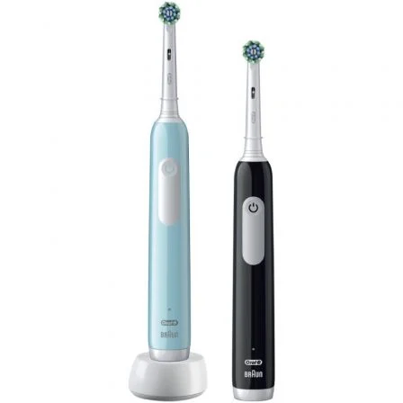 Oral-B Cepillo Dental Eléctrico Pro 1 Duo Edition Pack Doble Negro y Turquesa Incluye 2 Recambios Oscilante 8800 Movimientos/Minuto 3 Modos de Cepillado Autonomía 240h