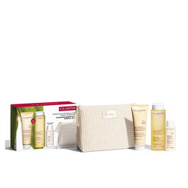 Clarins Estuche Esencial de Limpieza 4 Piezas para Pieles Normales-Secas - Espuma Limpiadora 125 ml, Loción Tónica 200 ml, Leche Desmaquillante 50 ml, Neceser