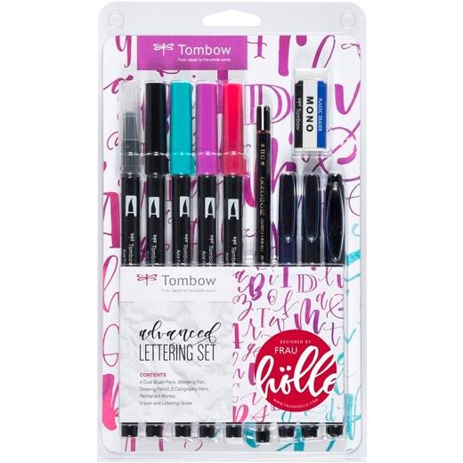 Tombow Set Lettering Avanzado Estuche con 4 rotuladores ABT Dual Brush, Blender Pen, Lápiz MONO 100 3H, Rotuladores Fudenosuke y MONO Twin, Goma MONO XS Tombow Set Lettering Avanzado Estuche con 4 rotuladores ABT Dual Brush, Blender Pen, Lápiz MONO 100 3H, Rotuladores Fudenosuke y MONO Twin, Goma MONO XS