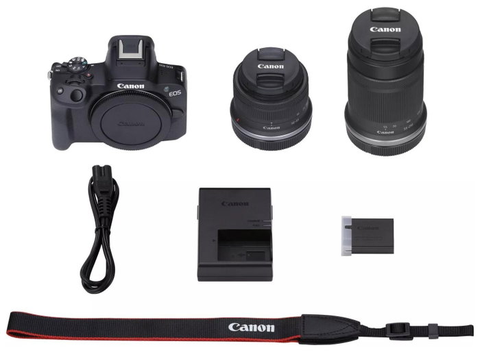 Canon EOS R50 con kit de lentes RF-S 18-45mm y RF-S 55-210mm, Negro