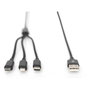 Digitus Cable de carga 3 en 1 USB-A a Lightning, Micro USB y USB-C, 1 m, Negro