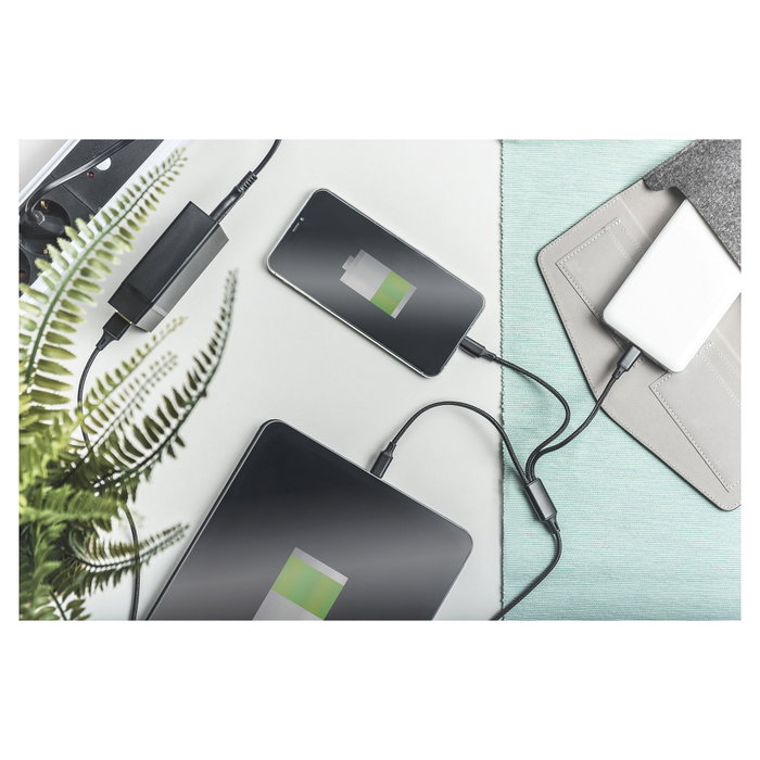 Digitus Cable de carga 3 en 1 USB-A a Lightning, Micro USB y USB-C, 1 m, Negro