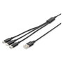 Digitus Cable de carga 3 en 1 USB-A a Lightning, Micro USB y USB-C, 1 m, Negro