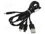Digitus Cable de carga 3 en 1 USB-A a Lightning, Micro USB y USB-C, 1 m, Negro