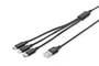 Digitus AK-300160-010-S Cable de Carga USB-A 3 en 1 para Lightning, Micro USB y USB-C de 1 m, Negro