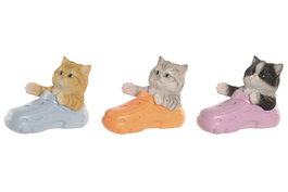 DKD Home Decor Set de 3 Lapiceros de Gato en Resina Multicolor
