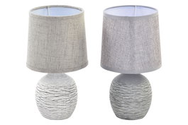 DKD Home Decor Lámpara Sobremesa 15x27x15 cm Cerámica y Lino Pack 4 Unidades