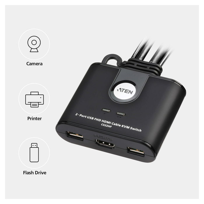 Aten CS22HF Switch KVM de 2 puertos USB/HDMI Full HD Aten CS22HF Switch KVM de 2 puertos USB/HDMI Full HD