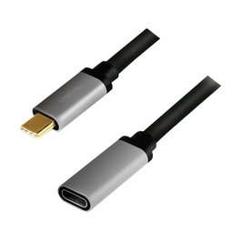 LogiLink Cable USB 3.2 Gen2 Type-C, C/M a C/F, 10 Gbps, 100W, 4K, 0,5 m, negro/gris