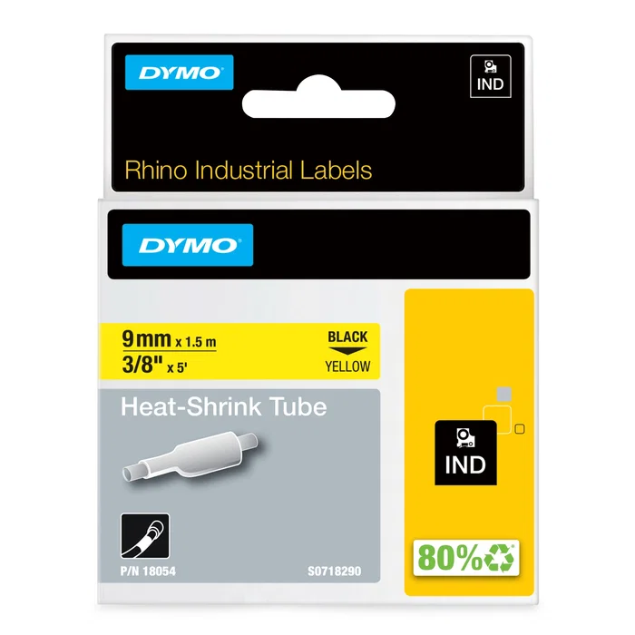 Dymo Rhino Tubo Termorretráctil Negro sobre Amarillo 9mm x 1,5m