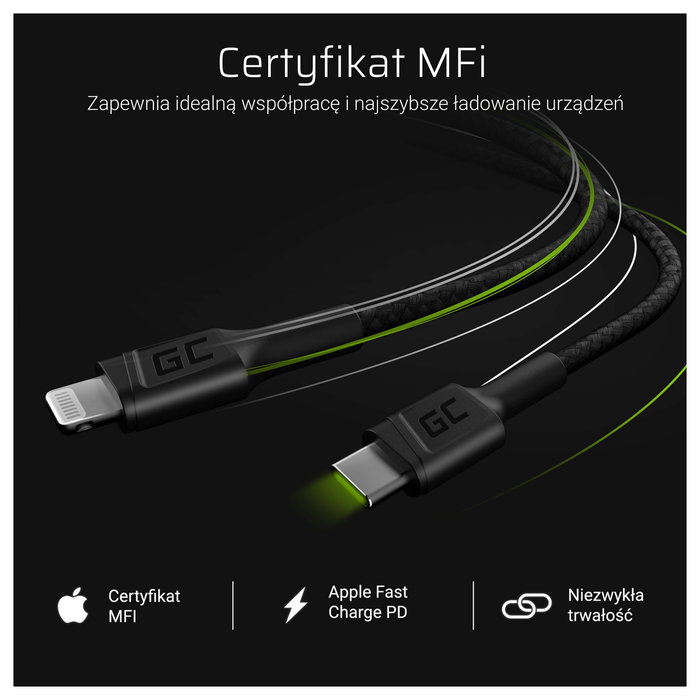 Green Cell Cable USB-C a Lightning KABGC07 Negro 1m