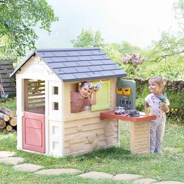Smoby Casa Nature con Banco de Trabajo, Juguete para Niños de 2+ Años, Plástico, 114x99x24 cm