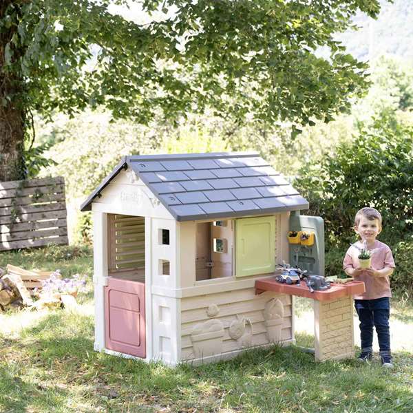 Smoby Casa Nature con Banco de Trabajo, Juguete para Niños de 2+ Años, Plástico, 114x99x24 cm