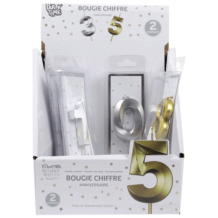 Party Time Vela Aniversario Cifra 0 al 9 Plata/Oro