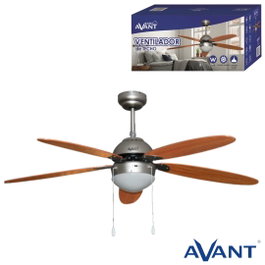 AVANT Ventilador de techo gris/madera 132cm 60w 5aspas con lámpara