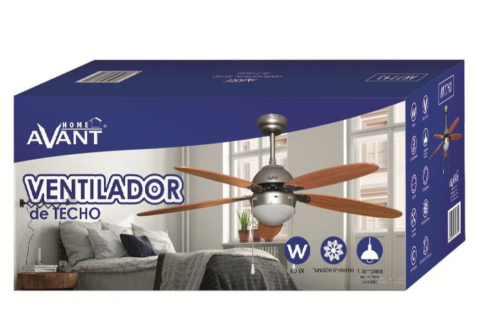 AVANT Ventilador de Techo Gris/Madera 132 cm, 5 Aspas con Luz Integrada, 60W
