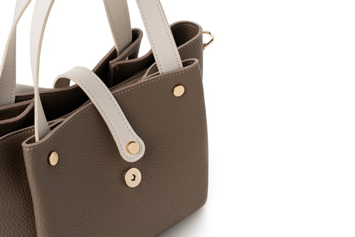 Vince Camuto Bolso de Mano Piel de Polivinilo Visón y Crema 25x11x19cm Vince Camuto Bolso de Mano Piel de Polivinilo Visón y Crema 25x11x19cm