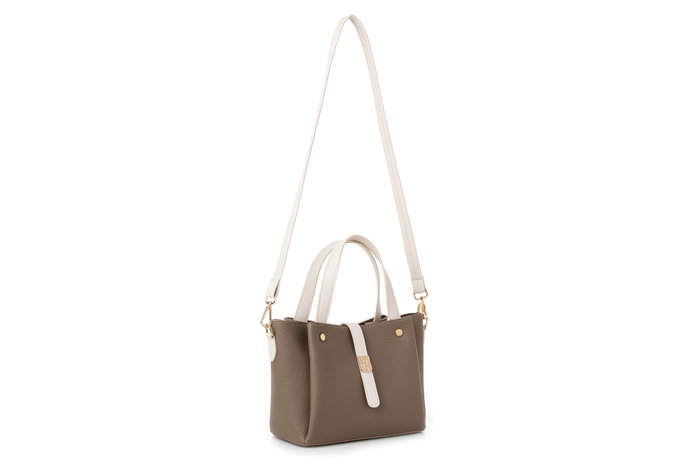 Vince Camuto Bolso de Mano Piel de Polivinilo Visón y Crema 25x11x19cm Vince Camuto Bolso de Mano Piel de Polivinilo Visón y Crema 25x11x19cm