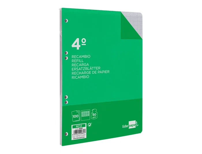 Liderpapel Recambio Cuarto 100 Hojas 60gr Milimetrado 2mm Sin Margen 6 Taladros