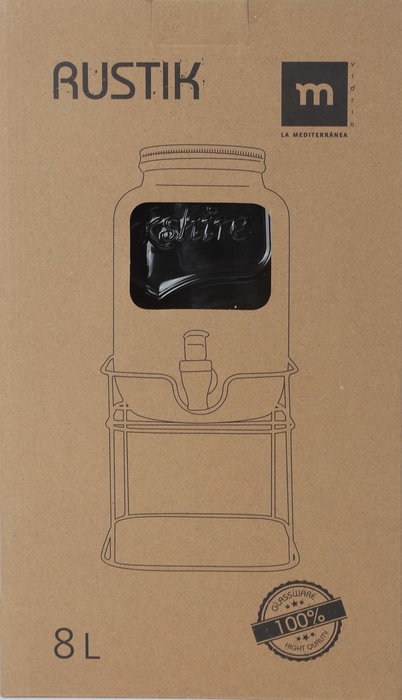 Inde Tarro Dispensador con Grifo 8L con Soporte de Metal, 21,2 cm (Ancho) x 37,8 cm (Alto) x 21,1 cm (Largo) (4 Unidades)