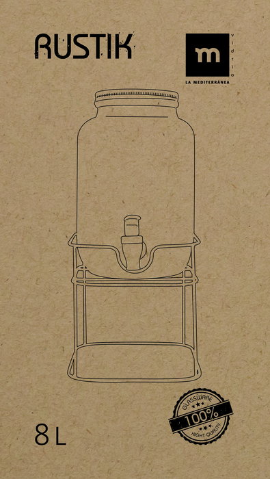 Inde Tarro Dispensador con Grifo 8L con Soporte de Metal, 21,2 cm (Ancho) x 37,8 cm (Alto) x 21,1 cm (Largo) (4 Unidades)