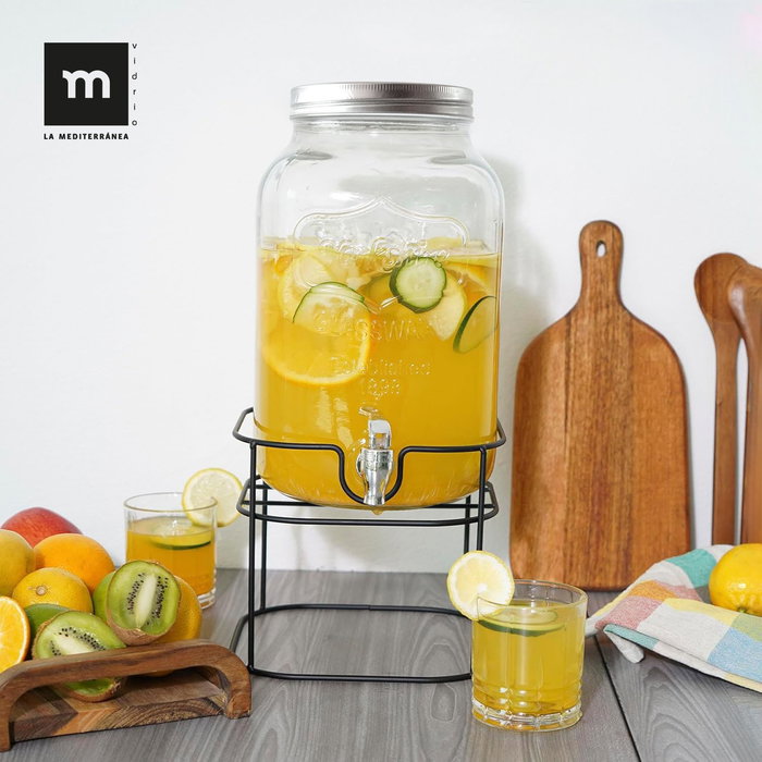 Inde Tarro Dispensador con Grifo 8L con Soporte de Metal, 21,2 cm (Ancho) x 37,8 cm (Alto) x 21,1 cm (Largo) (4 Unidades)