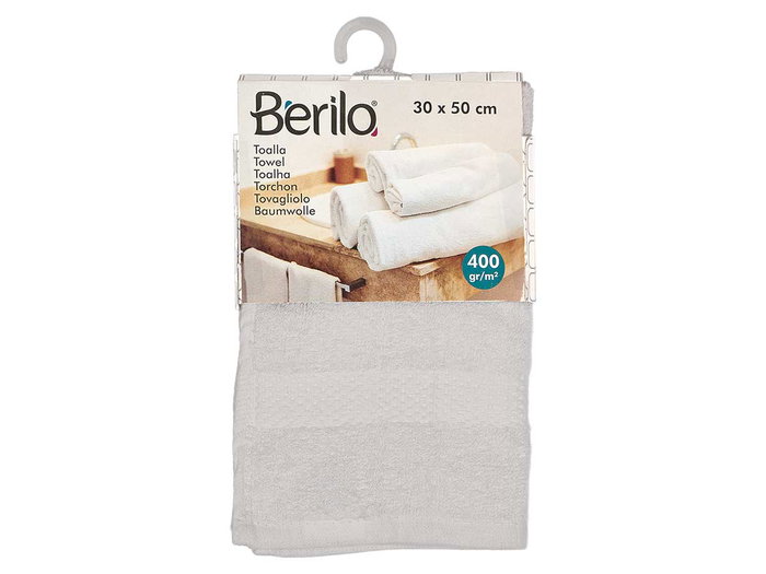 Berilo Toalla Lisa 30x50 cm, Color Blanco, 400 g/m², 80% Algodón 20% Poliéster (Set de 36)