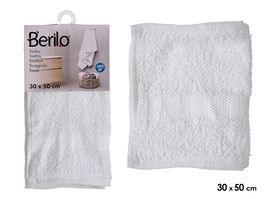 Berilo Toalla Lisa 30x50 cm, Color Blanco, 400 g/m², 80% Algodón 20% Poliéster (Set de 36)