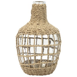 Home Deco Factory Jarrón o Garrafa Damajuana Rustico Colección Natural, Vidrio con Trenzado de Papel, Diámetro 16 cm Altura 25.5 cm