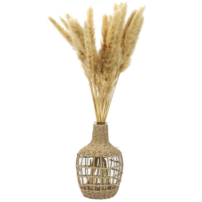 Home Deco Factory Jarrón o Garrafa Damajuana Rustico Colección Natural, Vidrio con Trenzado de Papel, Diámetro 16 cm Altura 25.5 cm