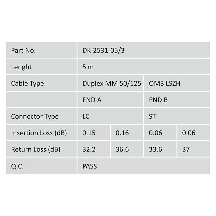 Digitus LWL Patchkabel LC a ST 5.00m Multimode Duplex OM3 Cable de Fibra Óptica