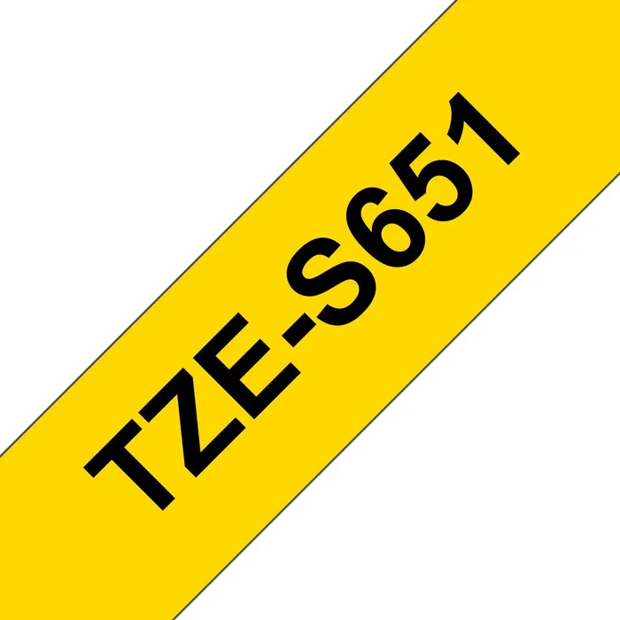 Brother TZE-S651 Cinta Laminada para Rotuladora/Impresora de Etiquetas TZ, Texto Negro sobre Fondo Amarillo, 24 mm x 8 m, 1 Unidad