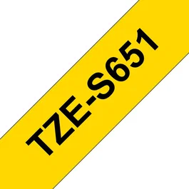 Brother TZE-S651 Cinta Laminada para Rotuladora/Impresora de Etiquetas TZ, Texto Negro sobre Fondo Amarillo, 24 mm x 8 m, 1 Unidad