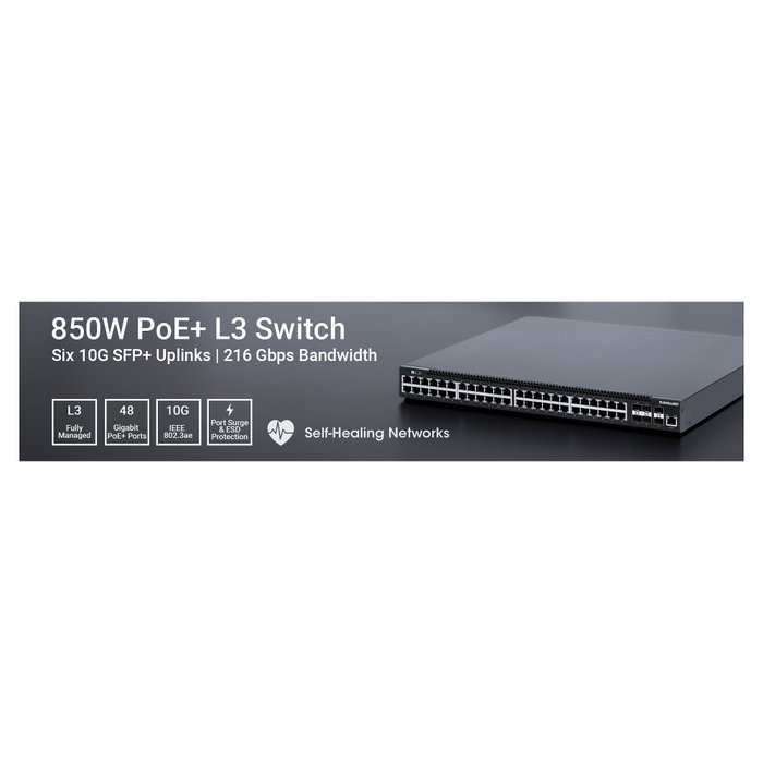 Intellinet 54-P Puerto PoE+ Managed Switch L3 48x Gigabit 6x 10GbE SFP+ 850W
