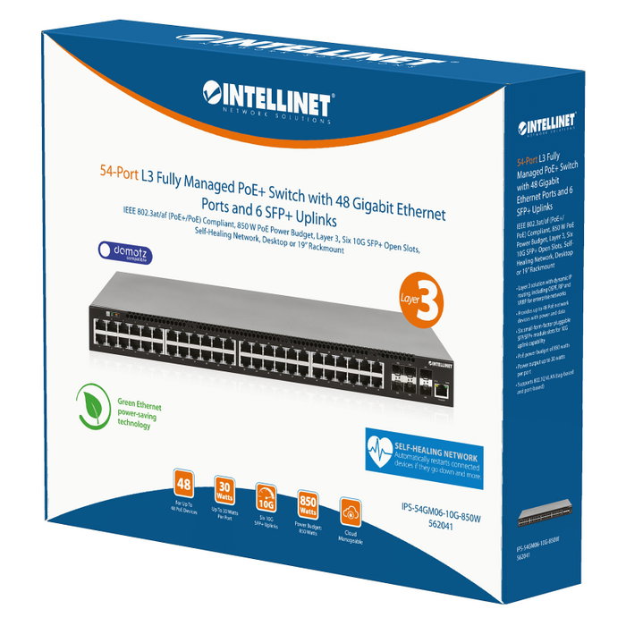 Intellinet 54-P Puerto PoE+ Managed Switch L3 48x Gigabit 6x 10GbE SFP+ 850W