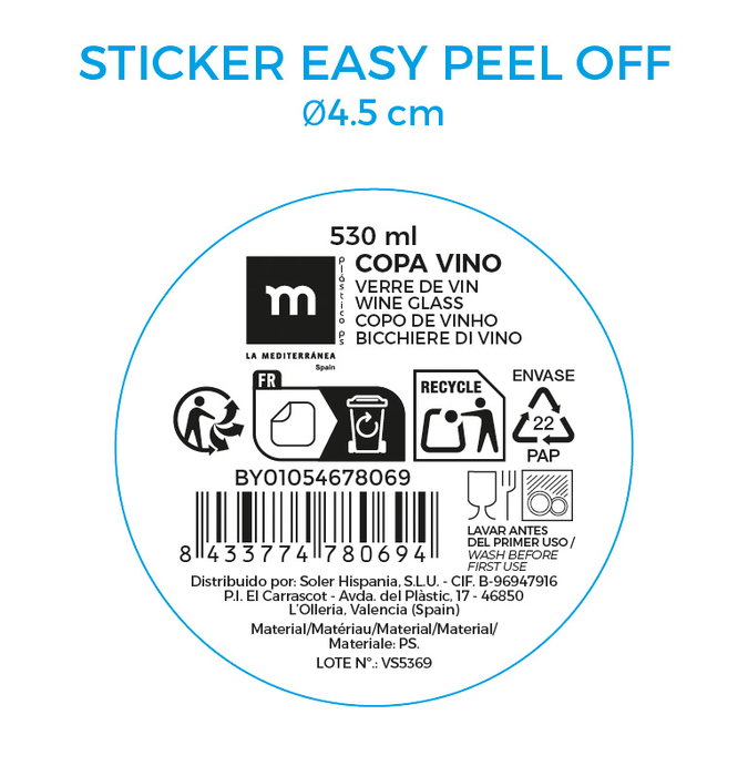 Inde Copa Vino 530 ml 20.9 cm alto x 9 cm ancho x 6.5 cm largo (12 Unidades)