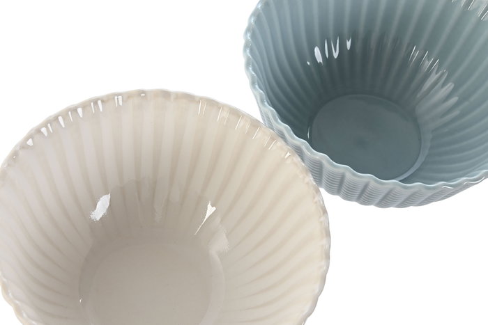 DKD Home Decor Cuencos de Porcelana Blanco y Azul, Pack de 6
