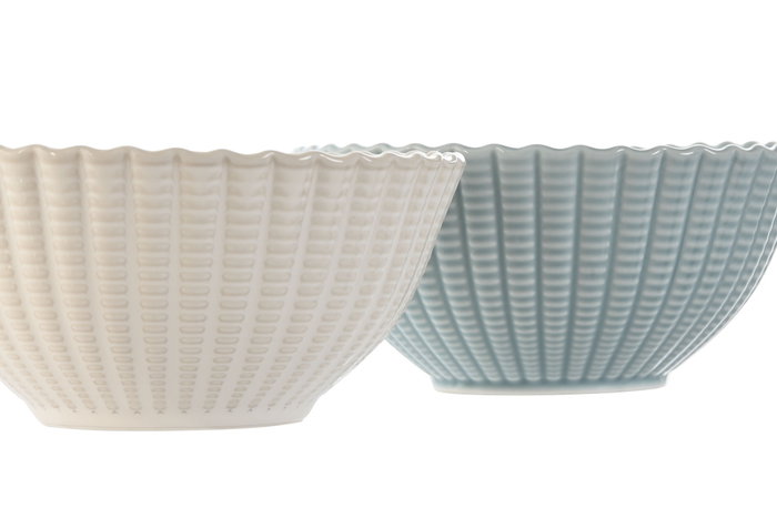 DKD Home Decor Cuencos de Porcelana Blanco y Azul, Pack de 6